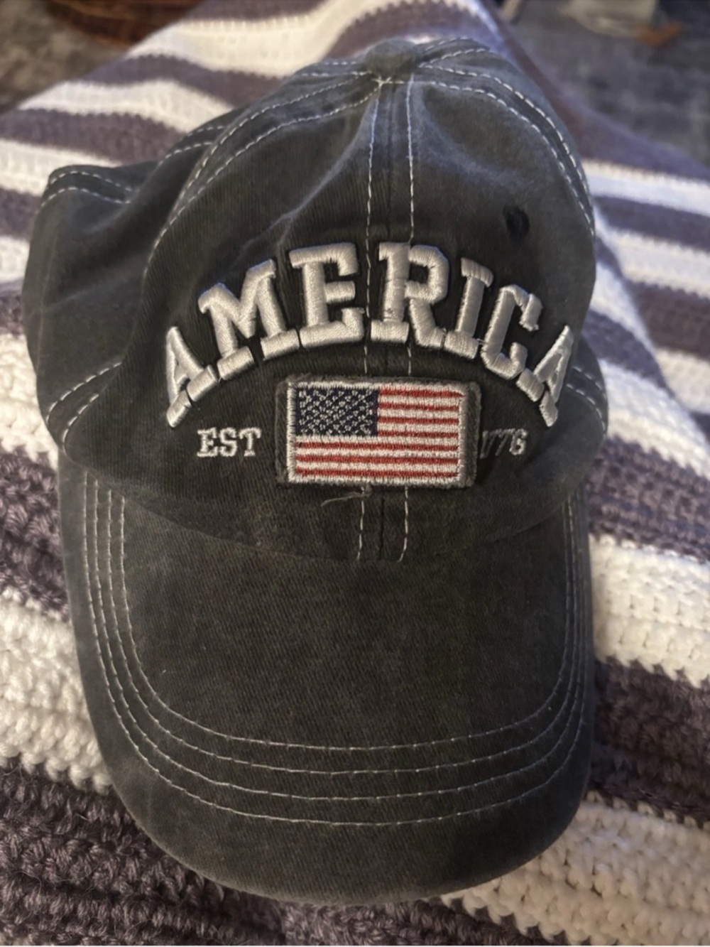 America Embroidered Flag Baseball Cap - Charcoal